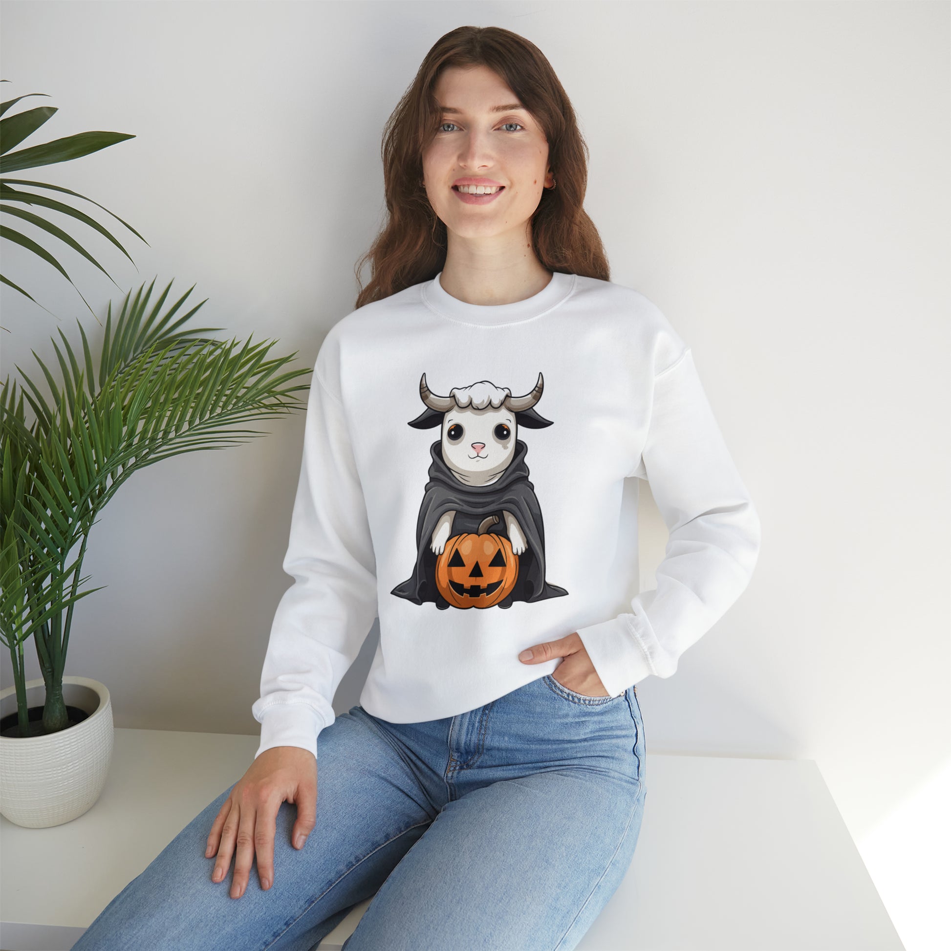 Ghost Cow Sweatshirt, Pumpkin Halloween Graphic Crewneck Fleece Cotton Sweater Jumper Pullover Men Women Adult Aesthetic Designer Top Starcove Fashion