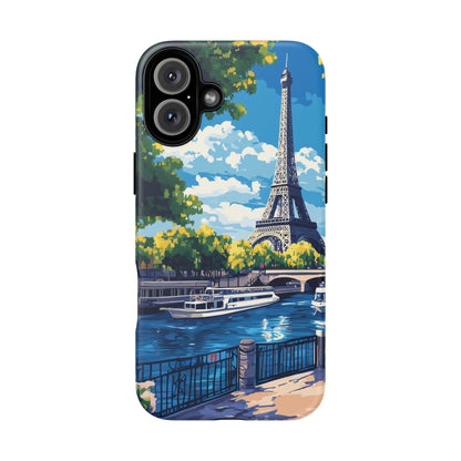 Paris Eifel Tower Tough Phone Case, Seine France iPhone 16 15 14 13 Pro Max 12 11 8 Plus X XR XS Galaxy S24 S23 S22 S21 Google Pixel Cover