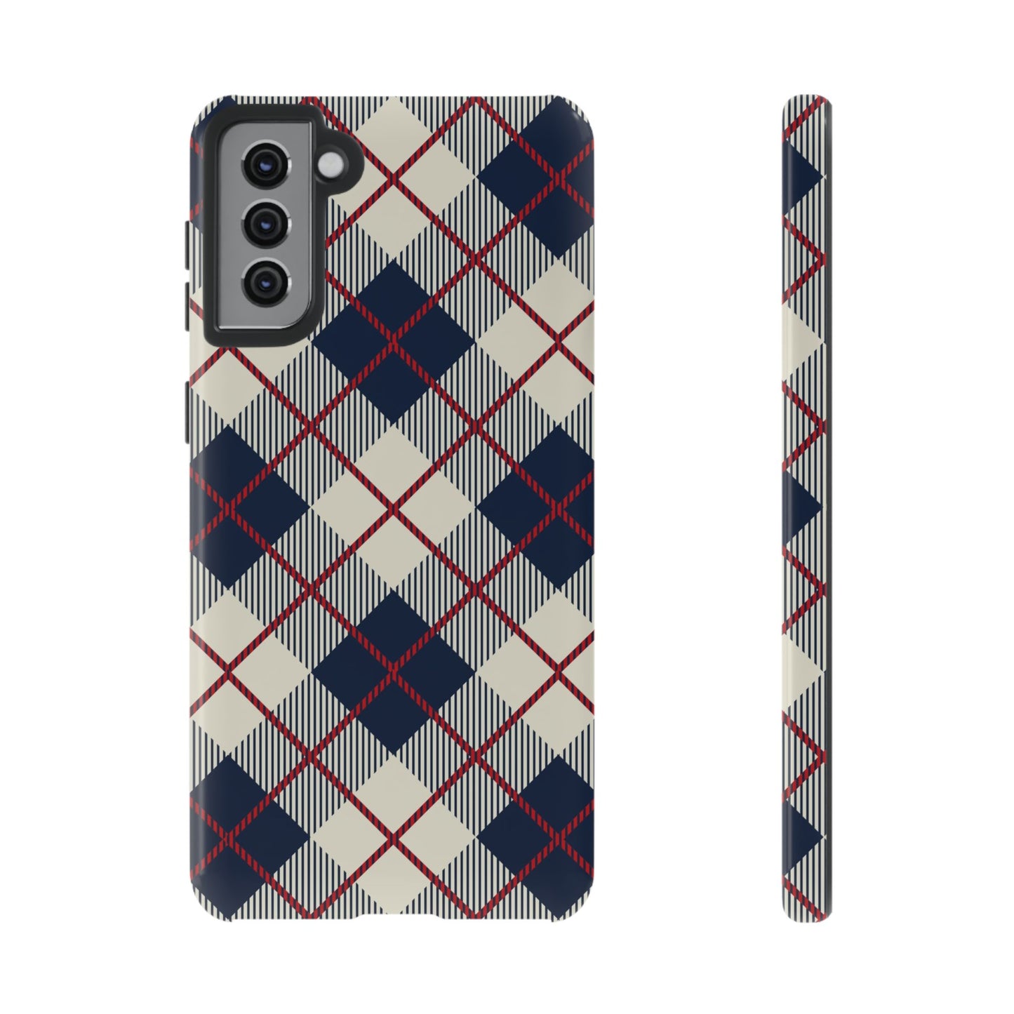 Blue Plaid iPhone 16 15 14 13 Tough Case, Checkered Check Tartan Cute 12 11 8 Plus X Xr Xs Pro Max Samsung S24 S23 S22 Galaxy Pixel Cover