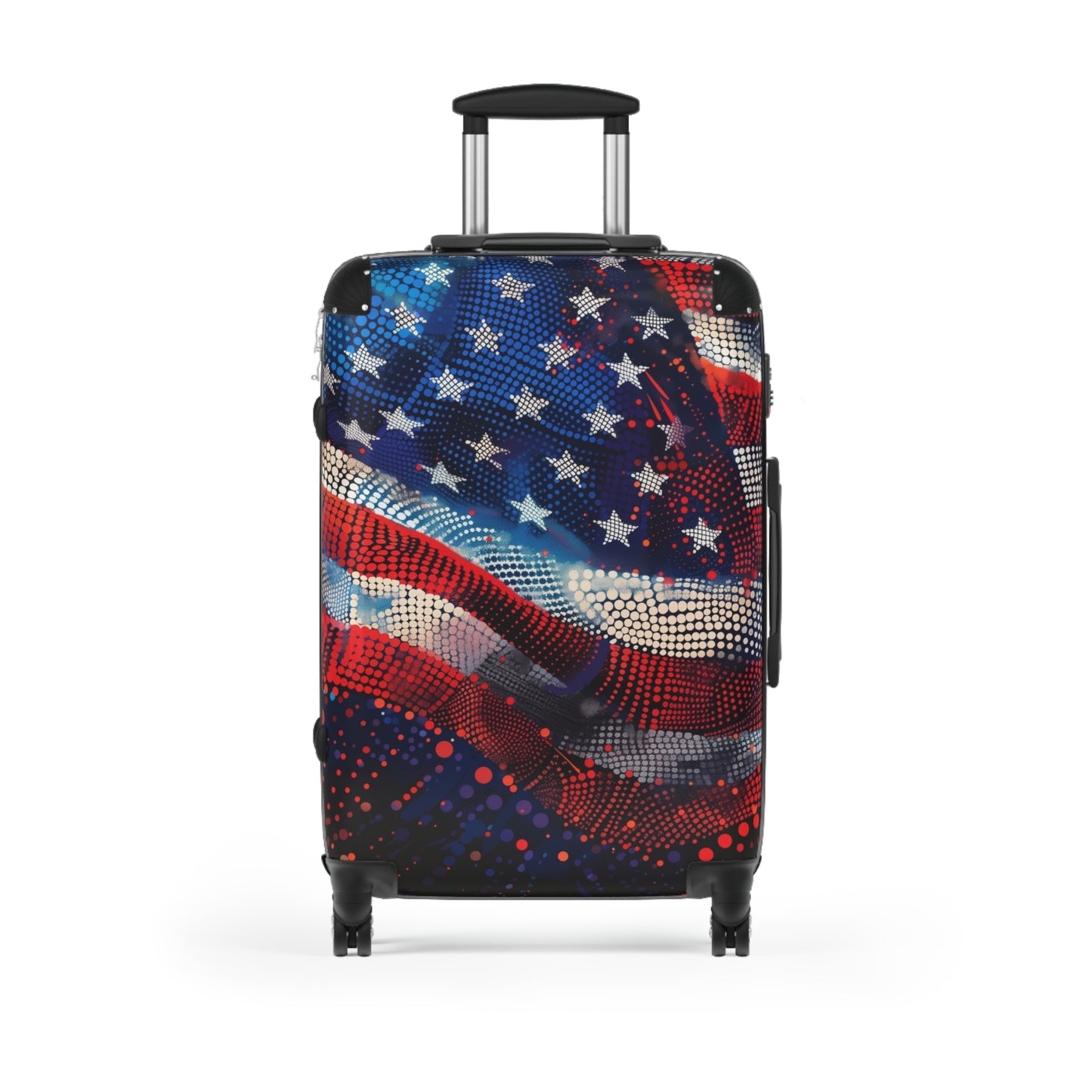 American Flag Suitcase Luggage, USA Art Carry On 4 Wheels Cabin Travel Small Large Set Rolling Spinner Lock Decorative Hard Shell Case