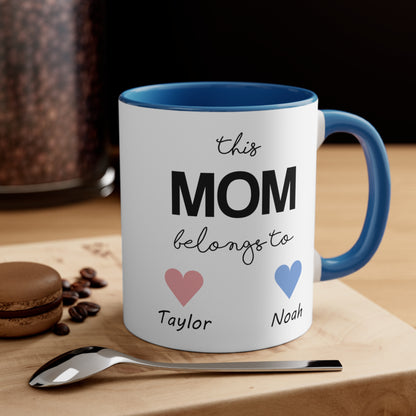 Mother's Day Mug, Personalized Custom this Mom Belongs to Mama Mummy Gift From Kids Names Grandma Birthday Present Coffee Cup