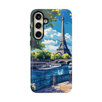 Paris Eifel Tower Tough Phone Case, Seine France iPhone 16 15 14 13 Pro Max 12 11 8 Plus X XR XS Galaxy S24 S23 S22 S21 Google Pixel Cover