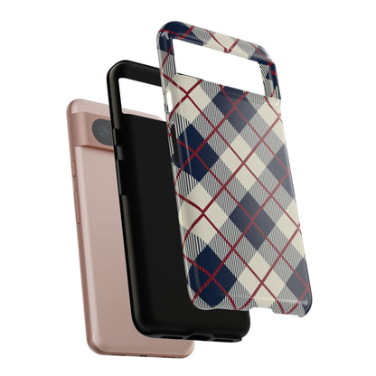 Blue Plaid iPhone 16 15 14 13 Tough Case, Checkered Check Tartan Cute 12 11 8 Plus X Xr Xs Pro Max Samsung S24 S23 S22 Galaxy Pixel Cover