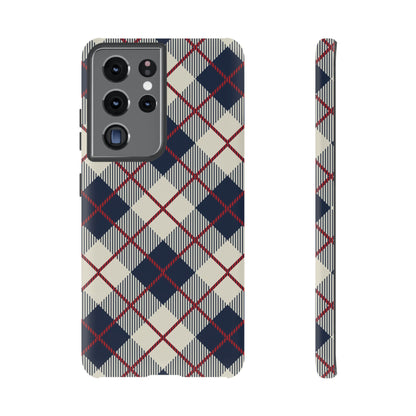 Blue Plaid iPhone 16 15 14 13 Tough Case, Checkered Check Tartan Cute 12 11 8 Plus X Xr Xs Pro Max Samsung S24 S23 S22 Galaxy Pixel Cover