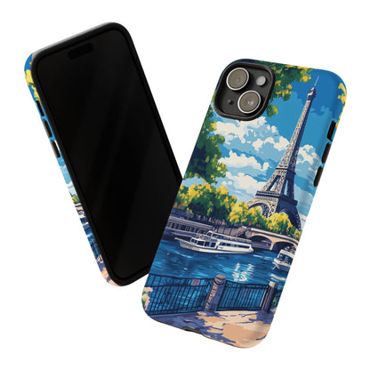 Paris Eifel Tower Tough Phone Case, Seine France iPhone 16 15 14 13 Pro Max 12 11 8 Plus X XR XS Galaxy S24 S23 S22 S21 Google Pixel Cover