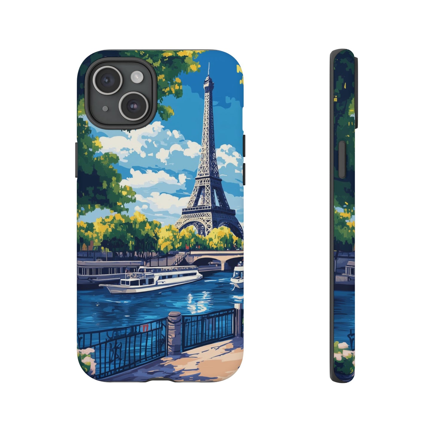 Paris Eifel Tower Tough Phone Case, Seine France iPhone 16 15 14 13 Pro Max 12 11 8 Plus X XR XS Galaxy S24 S23 S22 S21 Google Pixel Cover