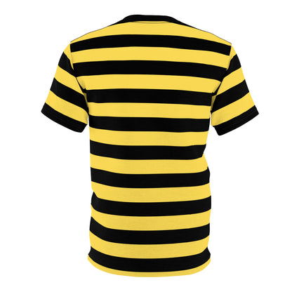 Black and Yellow Striped Men T Shirt, Vintage Wide Horizontal Stripes Lightweight Heavyweight Adult Unisex Male Designer Crewneck Guys Tee