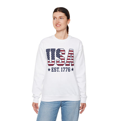 USA Est 1776 Sweatshirt, American Flag Stars Stripes Patriotic Retro Vintage Graphic Crewneck Cotton Sweater Jumper Pullover Men Women Top