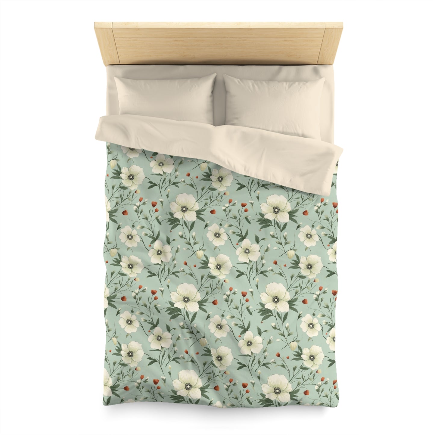 Sage Green Floral Duvet Cover, Flowers Olive Bedding Queen King Full Twin XL Size Microfiber Unique Designer Bed Quilt Bedroom Decor