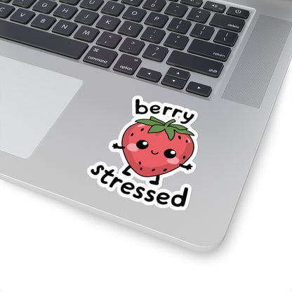 Funny Strawberry Sticker Decal, Berry Stressed Fruit Humorous Kawaii Art Vinyl Laptop Cute Waterbottle Tumbler Car Waterproof Bumper Clear