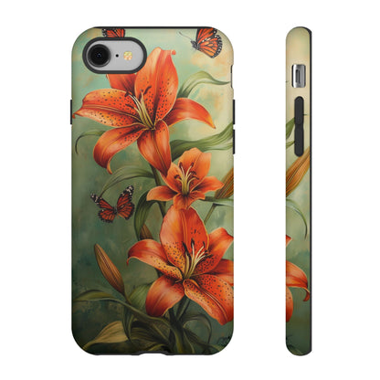 Tiger Lily Tough Phone Case, Flowers Floral Butterfly iPhone 16 15 14 13 Pro Max 12 11 8 Plus X XR XS Galaxy S24 S23 S22 S21 Google Pixel