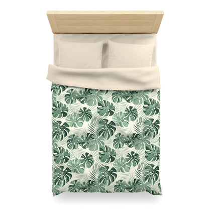 Monstera Leaf Duvet Cover, Green Tropical Bedding Queen King Full Twin XL Microfiber Unique Designer Bed Quilt Bedroom Decor