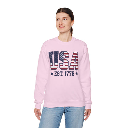 USA Est 1776 Sweatshirt, American Flag Stars Stripes Patriotic Retro Vintage Graphic Crewneck Cotton Sweater Jumper Pullover Men Women Top