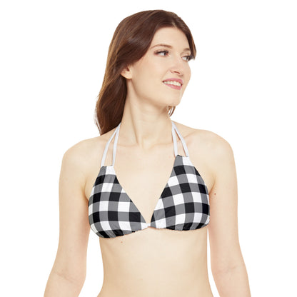 Black and White Gingham Bikini Set, Check High Waisted Cute Cheeky Bottom String Triangle Top Sexy Swimsuits Women Swimwear