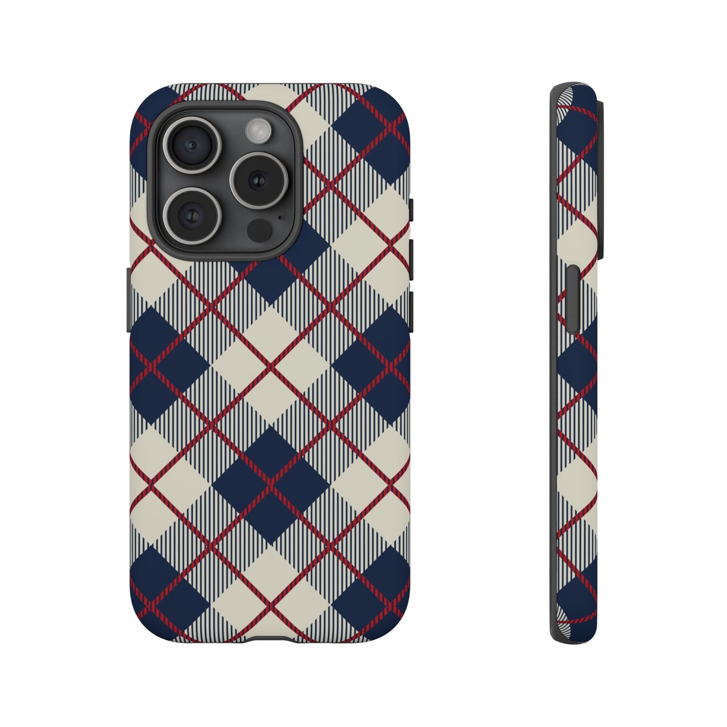 Blue Plaid iPhone 16 15 14 13 Tough Case, Checkered Check Tartan Cute 12 11 8 Plus X Xr Xs Pro Max Samsung S24 S23 S22 Galaxy Pixel Cover