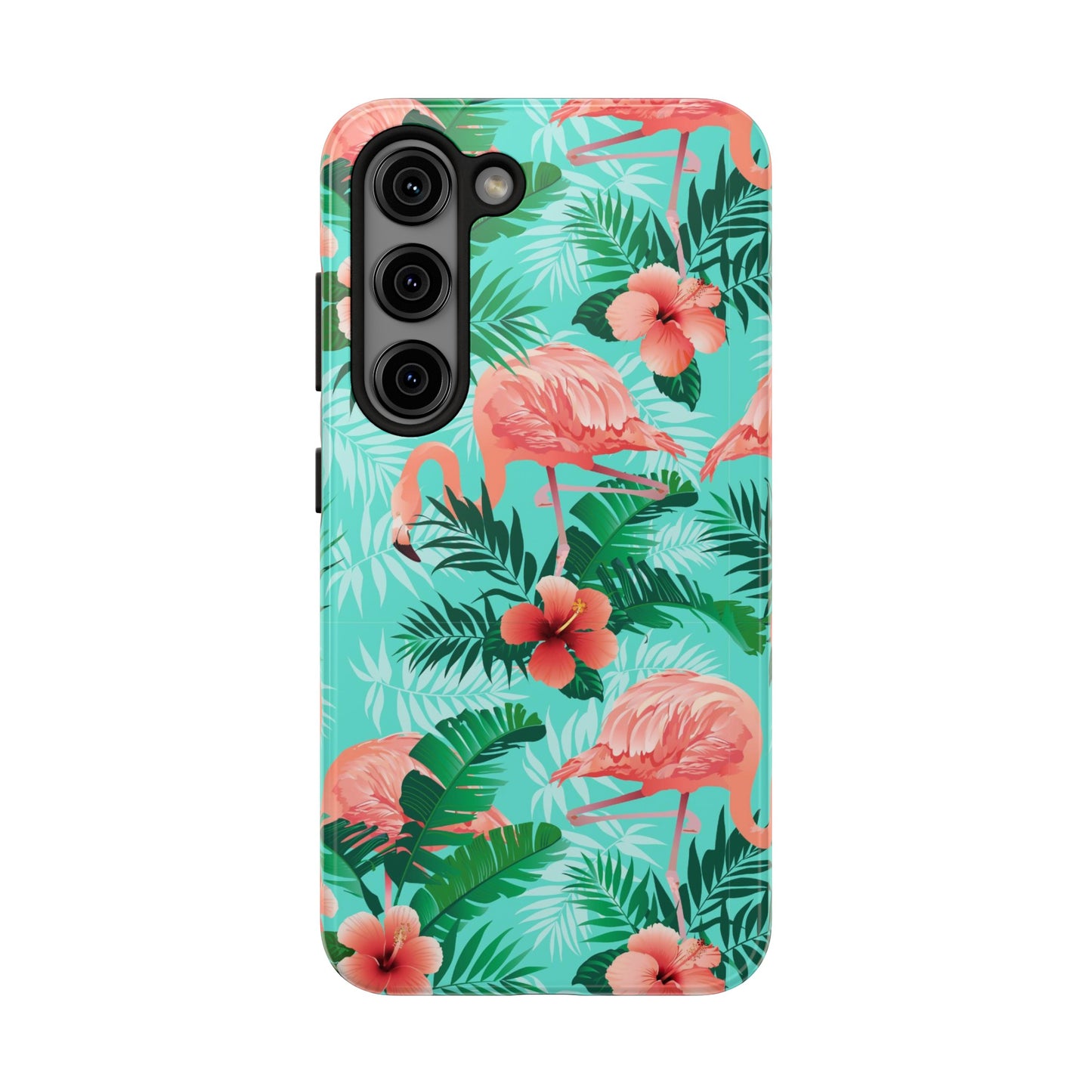 Pink Flamingo iPhone 15 14 13 12 11 Pro Max Tough Case, Green Tropical Monstera Print Cute Gift XS XR X 7 Plus 8 Cell Phone Galaxy