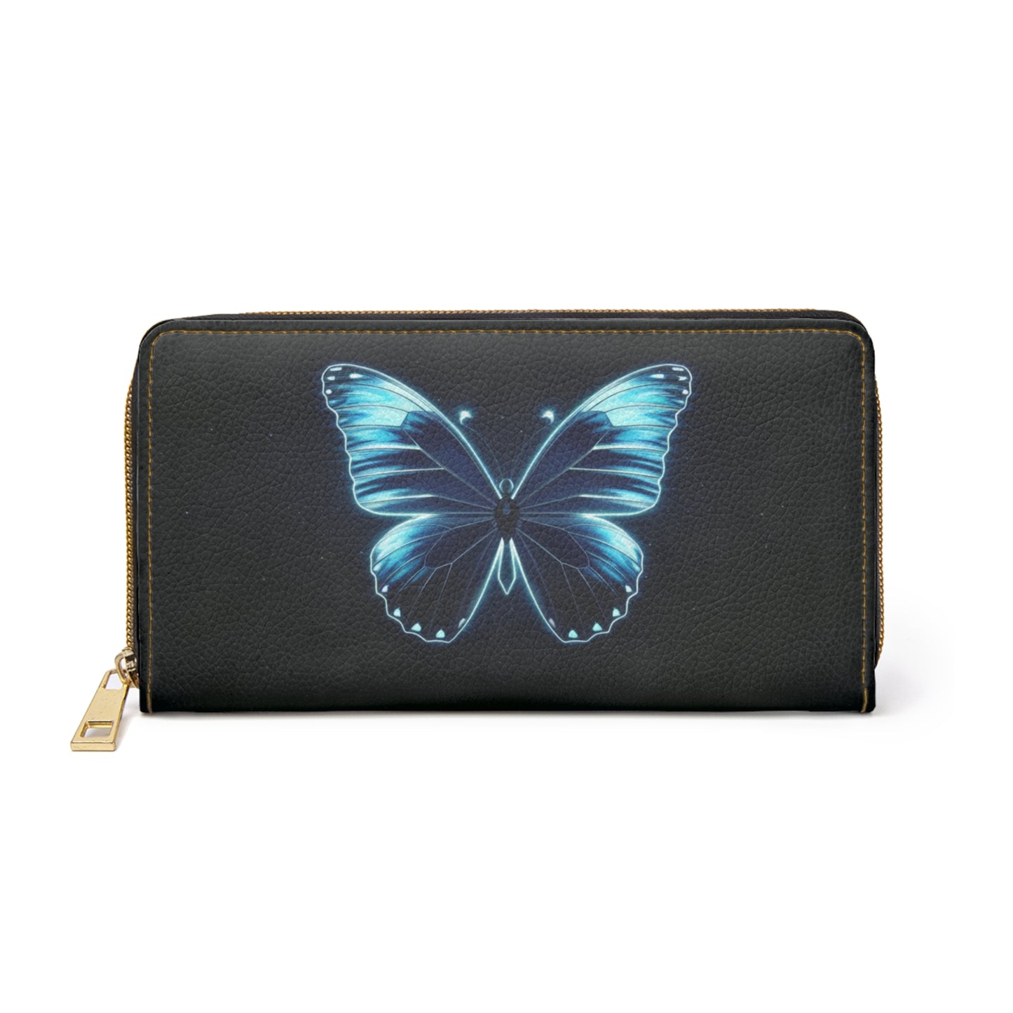 Blue Butterfly Leather Wallet Women, Monarch Vegan Zipper Zip Around Coins Credit Cards Pocket Cash Ladies Female Pouch Slim Clutch Purse