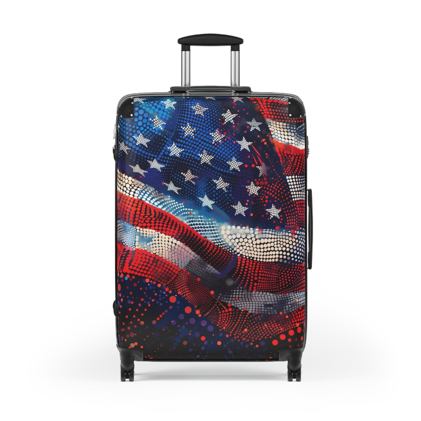 American Flag Suitcase Luggage, USA Art Carry On 4 Wheels Cabin Travel Small Large Set Rolling Spinner Lock Decorative Hard Shell Case