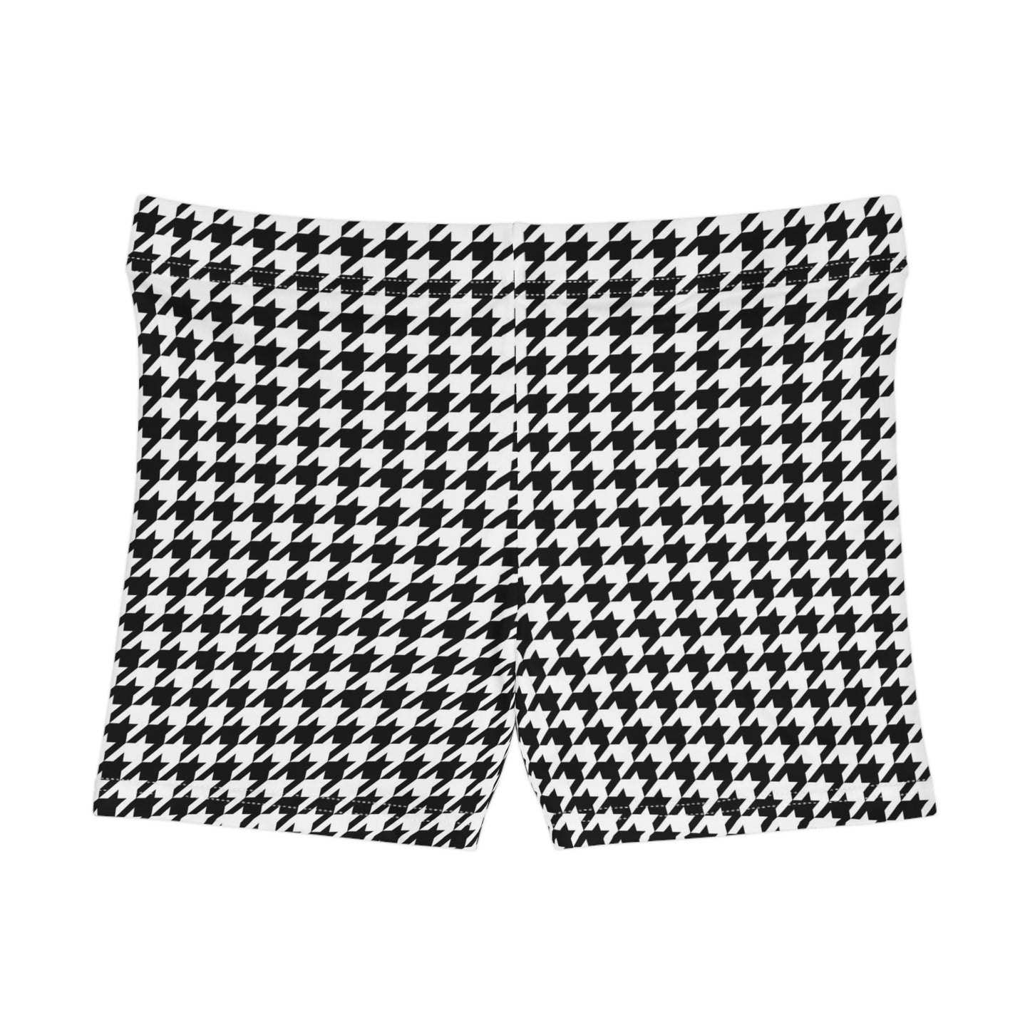 Houndstooth Women Shorts, Black White Pattern Yoga Biker Sport Workout Gym Festival Running Moisture Wicking Ladies Bottoms