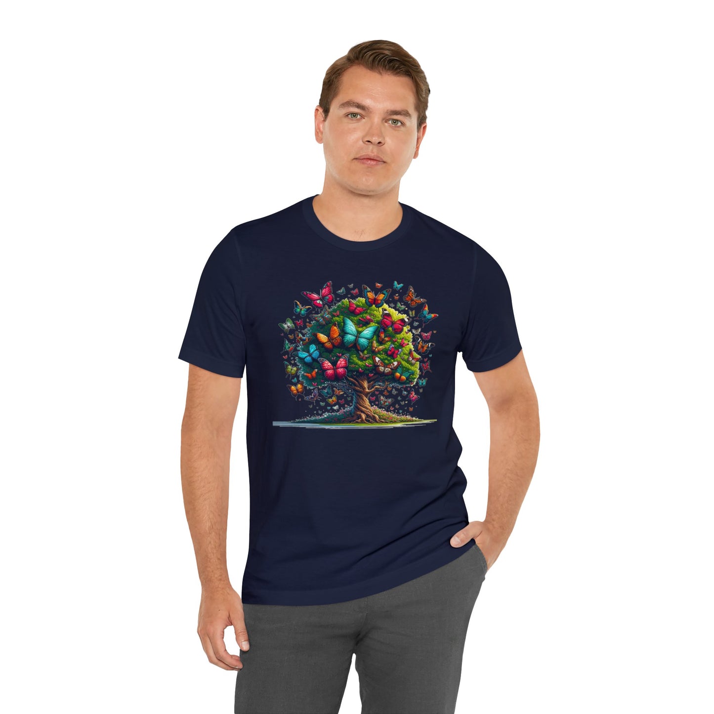 Butterflies Tree Tshirt, Butterfly Nature Garden Designer Graphic Aesthetic Crewneck Men Women Tee Top Short Sleeve Shirt