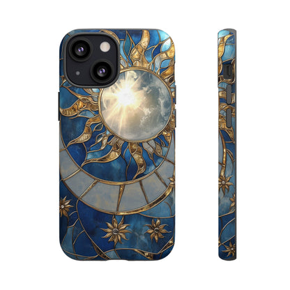 Sun Moon Tough Phone Case, Celestial Stained Glass iPhone 16 15 14 13 Pro Max 12 11 8 Plus X XR XS Galaxy S24 S23 S22 S21 Google Pixel Cover