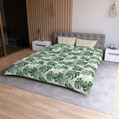 Monstera Leaf Duvet Cover, Green Tropical Bedding Queen King Full Twin XL Microfiber Unique Designer Bed Quilt Bedroom Decor