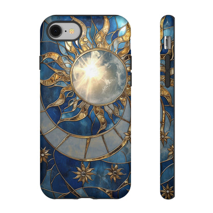 Sun Moon Tough Phone Case, Celestial Stained Glass iPhone 16 15 14 13 Pro Max 12 11 8 Plus X XR XS Galaxy S24 S23 S22 S21 Google Pixel Cover