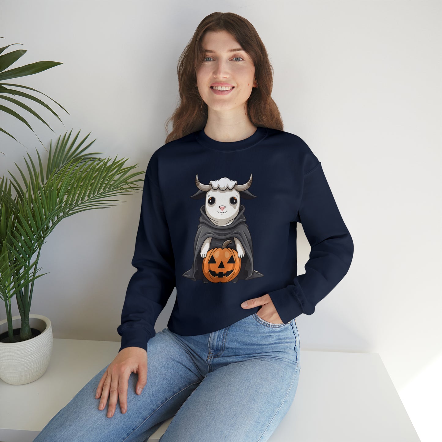 Ghost Cow Sweatshirt, Pumpkin Halloween Graphic Crewneck Fleece Cotton Sweater Jumper Pullover Men Women Adult Aesthetic Designer Top Starcove Fashion