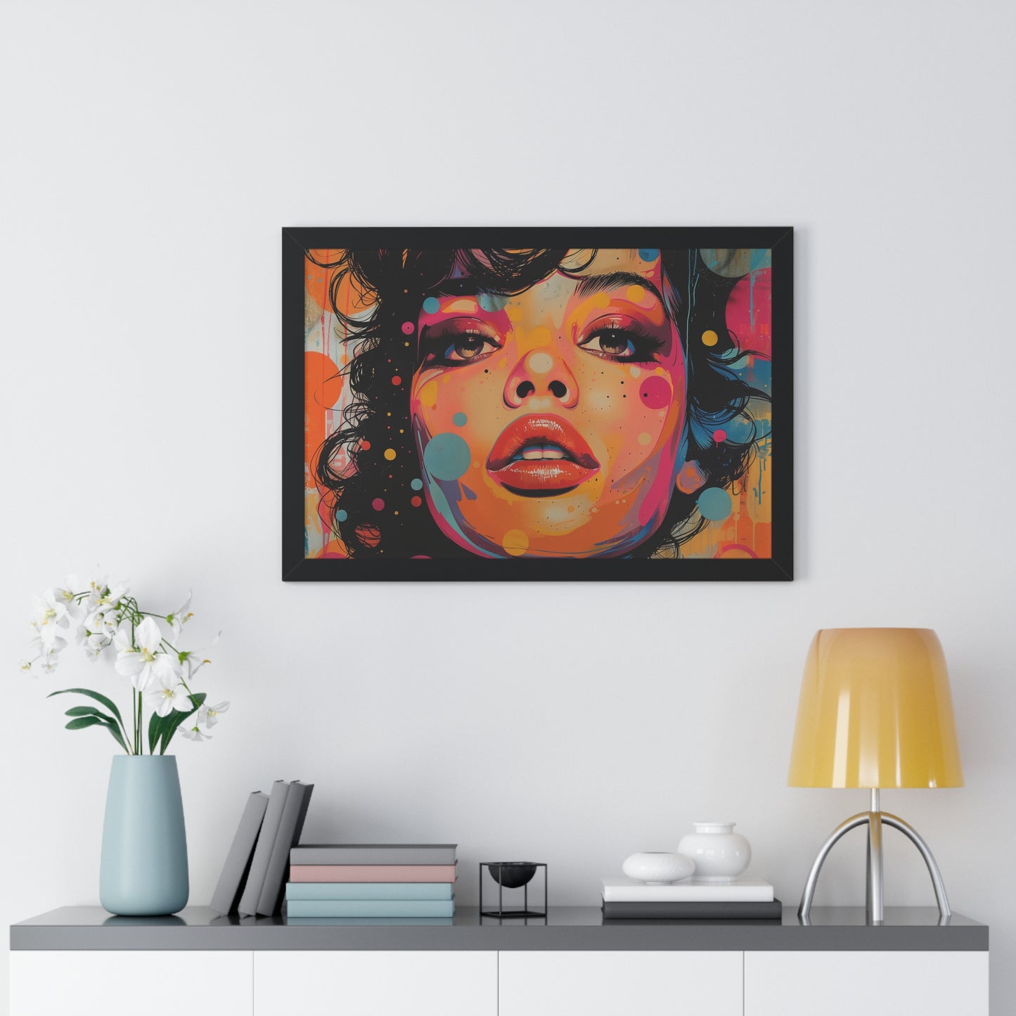 Pop Culture Art Poster and Frame, Woman Retro Vintage Print Wall Horizontal Black Framed Artwork Small Large Decor Paper 24x16 30x20