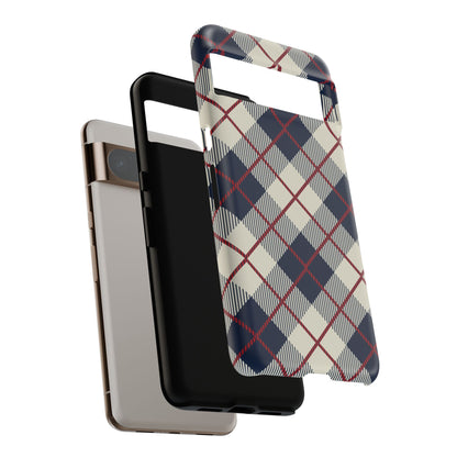 Blue Plaid iPhone 16 15 14 13 Tough Case, Checkered Check Tartan Cute 12 11 8 Plus X Xr Xs Pro Max Samsung S24 S23 S22 Galaxy Pixel Cover