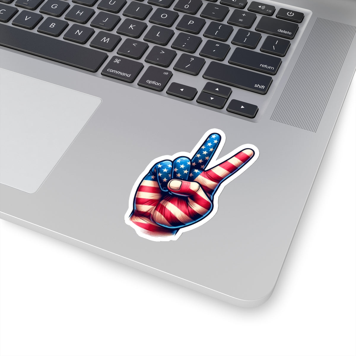 Hand Peace Sign Sticker Decal, American Flag Patriotic Art Vinyl Laptop Cute Waterbottle Tumbler Car Waterproof Bumper Small Large Clear