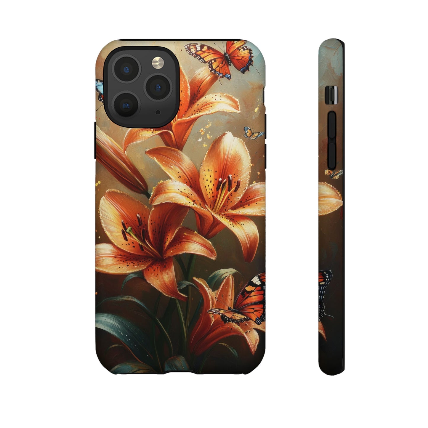 Cute Tiger Lily Tough Phone Case, Flowers Floral Butterfly iPhone 16 15 14 13 Pro Max 12 11 8 Plus X XR XS Galaxy S24 S23 S22 S21 Pixel