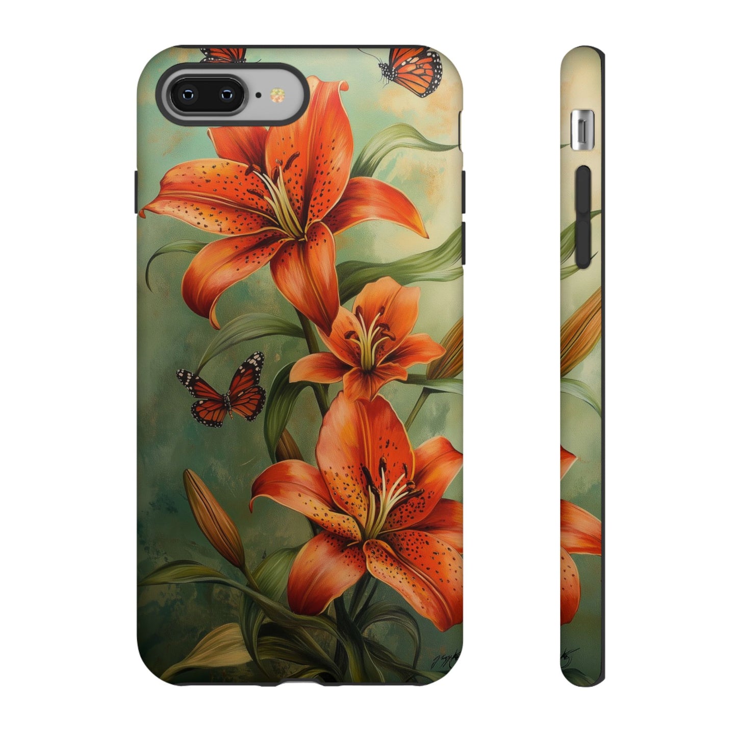 Tiger Lily Tough Phone Case, Flowers Floral Butterfly iPhone 16 15 14 13 Pro Max 12 11 8 Plus X XR XS Galaxy S24 S23 S22 S21 Google Pixel