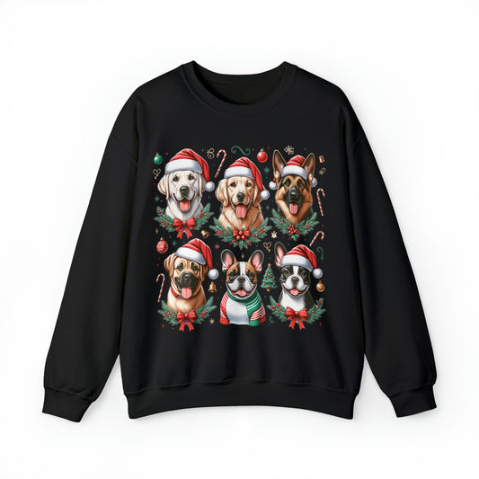 Dog Breeds Christmas Sweater, Santa Hat Retriever Shepherd Beagle Bulldog Ugly Tacky Xmas Print Women Men Party Holiday Sweatshirt