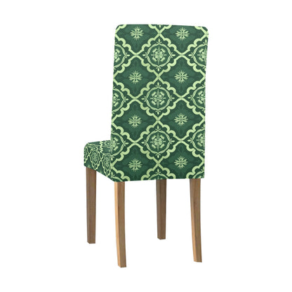 Green Dining Chair Seat Covers, Dark Geometric Custom Stretch Slipcover Furniture Dining Room Party Banquet Home Decor Dorm Kitchen