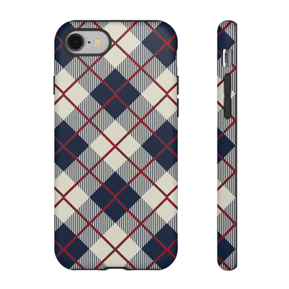 Blue Plaid iPhone 16 15 14 13 Tough Case, Checkered Check Tartan Cute 12 11 8 Plus X Xr Xs Pro Max Samsung S24 S23 S22 Galaxy Pixel Cover