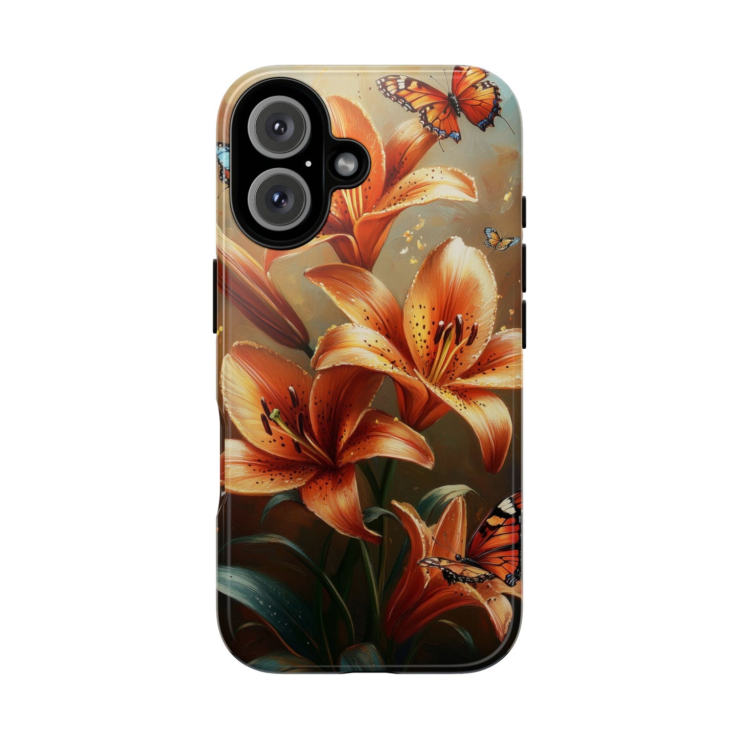 Cute Tiger Lily Tough Phone Case, Flowers Floral Butterfly iPhone 16 15 14 13 Pro Max 12 11 8 Plus X XR XS Galaxy S24 S23 S22 S21 Pixel