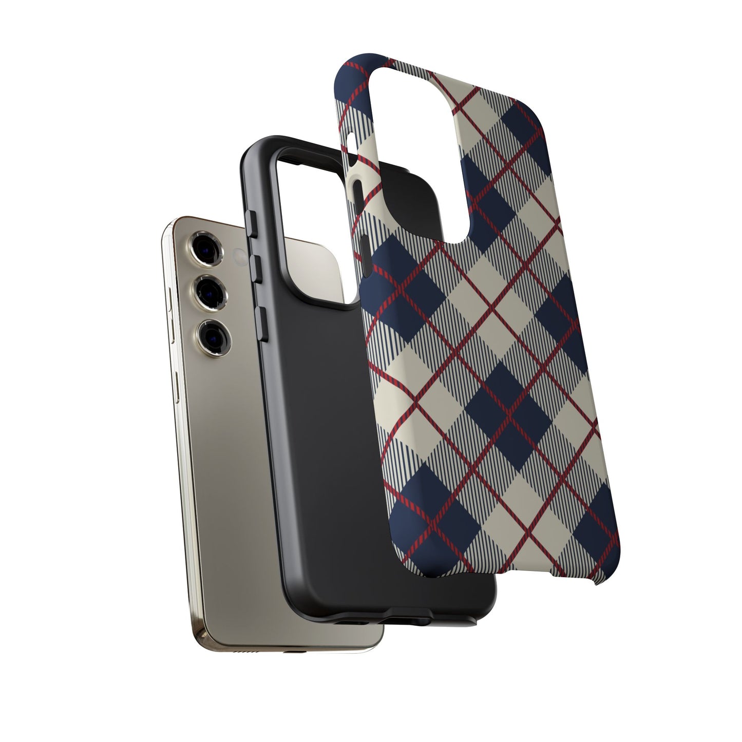 Blue Plaid iPhone 16 15 14 13 Tough Case, Checkered Check Tartan Cute 12 11 8 Plus X Xr Xs Pro Max Samsung S24 S23 S22 Galaxy Pixel Cover