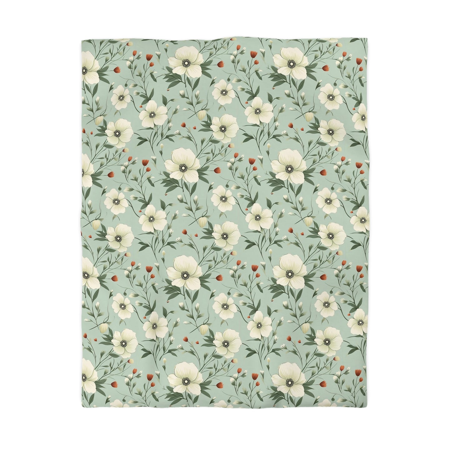 Sage Green Floral Duvet Cover, Flowers Olive Bedding Queen King Full Twin XL Size Microfiber Unique Designer Bed Quilt Bedroom Decor