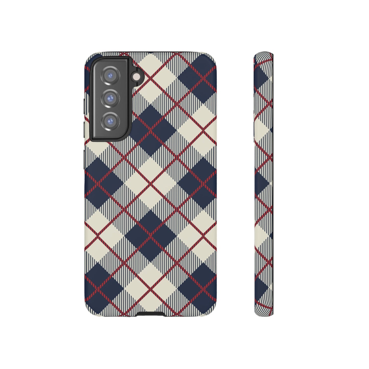 Blue Plaid iPhone 16 15 14 13 Tough Case, Checkered Check Tartan Cute 12 11 8 Plus X Xr Xs Pro Max Samsung S24 S23 S22 Galaxy Pixel Cover