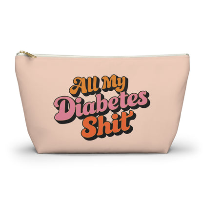 All My Diabetes Shit Bag, Groovy Pink Funny Diabetic Supply Case Type One 1 Travel Organizer Medical Zipper Pouch Stand Up Canvas Bag