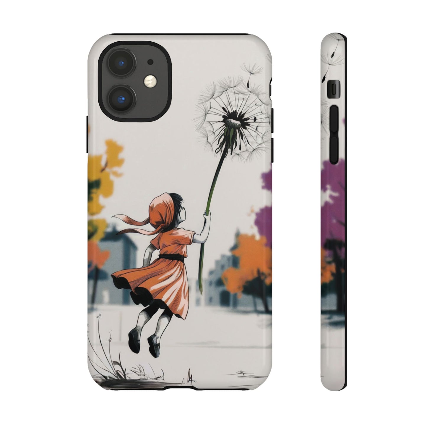 Girl Dandelion Tough Phone Case, Kids Cute Fantasy iPhone 16 15 14 13 Pro Max 12 11 8 Plus X XR XS Galaxy S24 S23 S22 S21 Google Pixel Cover