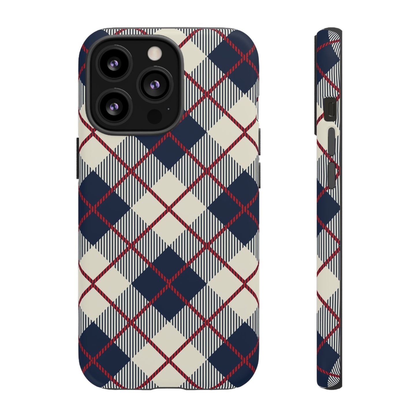 Blue Plaid iPhone 16 15 14 13 Tough Case, Checkered Check Tartan Cute 12 11 8 Plus X Xr Xs Pro Max Samsung S24 S23 S22 Galaxy Pixel Cover