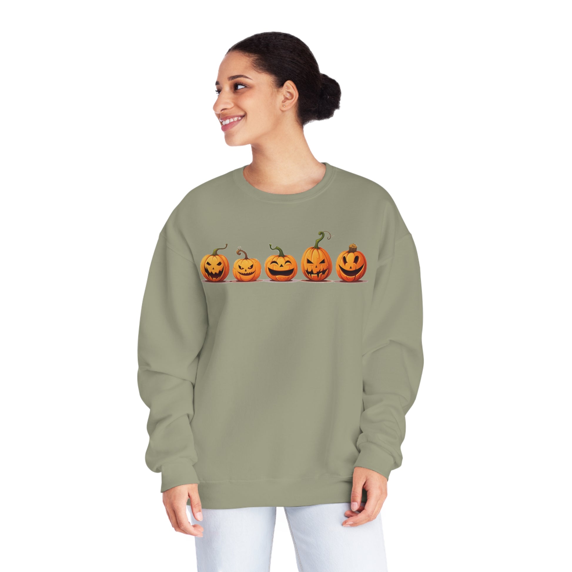 Jack-O-Lantern Pumpkins Sweatshirt, Halloween Fall Graphic Crewneck Fleece Cotton Sweater Jumper Pullover Men Women Adult Aesthetic Top Starcove Fashion