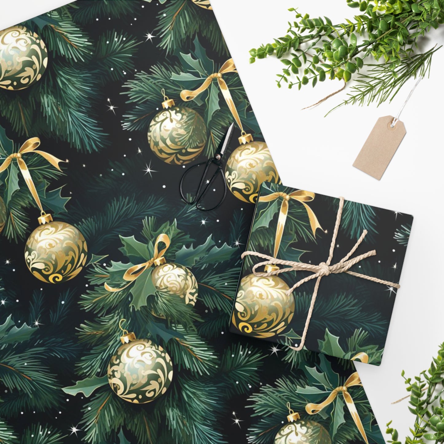 Green Christmas Tree Wrapping Paper Roll, Unique Holiday Gift Wrap