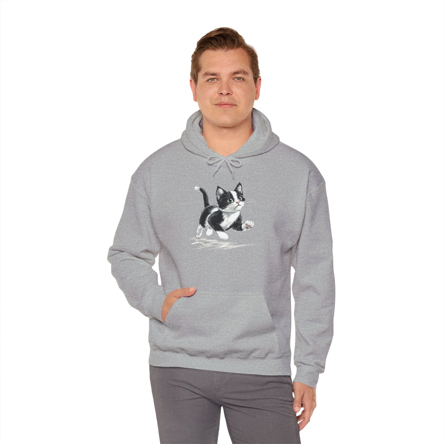 Cute Cat Hoodie, Animal Tuxedo Black White Kitten Pullover Men Women Adult Aesthetic Graphic Cotton Hooded Sweatshirt Designer Plus Size