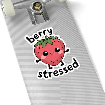 Funny Strawberry Sticker Decal, Berry Stressed Fruit Humorous Kawaii Art Vinyl Laptop Cute Waterbottle Tumbler Car Waterproof Bumper Clear