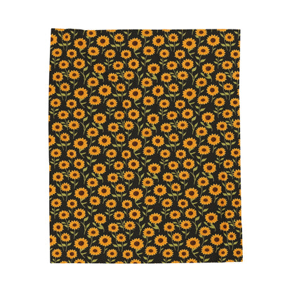 Sunflower Fleece Throw Blanket, Black Yellow Flowers Velveteen Soft Plush Fluffy Cozy Warm Adult Kids Small Large Sofa Bed Décor Starcove Fashion