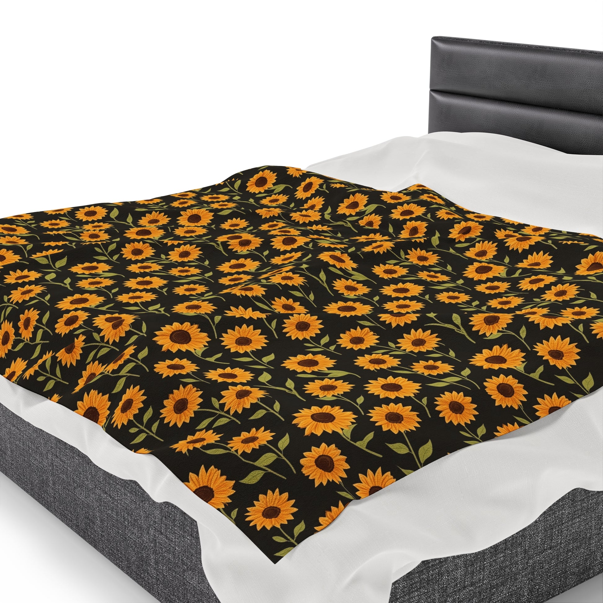 Sunflower Fleece Throw Blanket, Black Yellow Flowers Velveteen Soft Plush Fluffy Cozy Warm Adult Kids Small Large Sofa Bed Décor Starcove Fashion