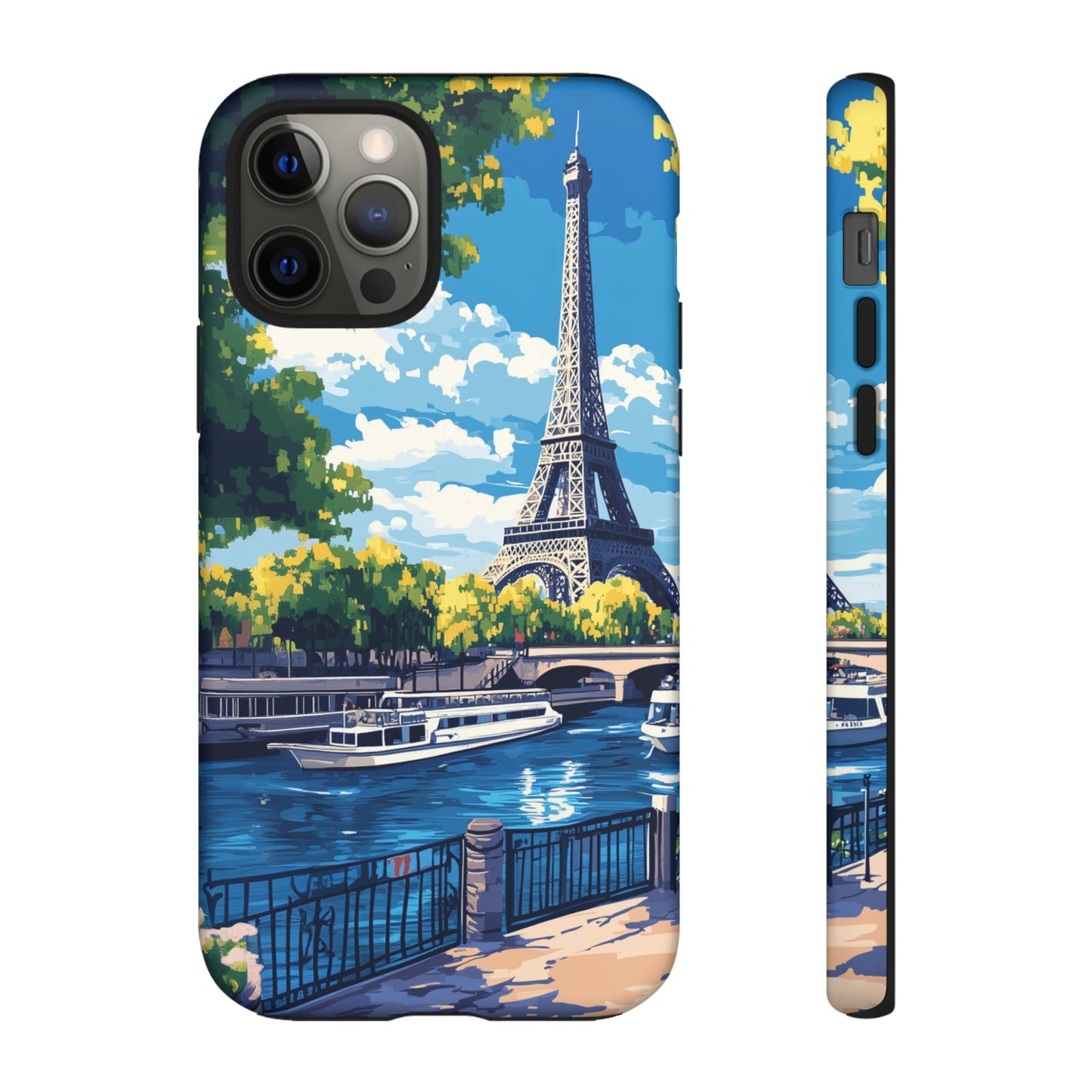 Paris Eifel Tower Tough Phone Case, Seine France iPhone 16 15 14 13 Pro Max 12 11 8 Plus X XR XS Galaxy S24 S23 S22 S21 Google Pixel Cover